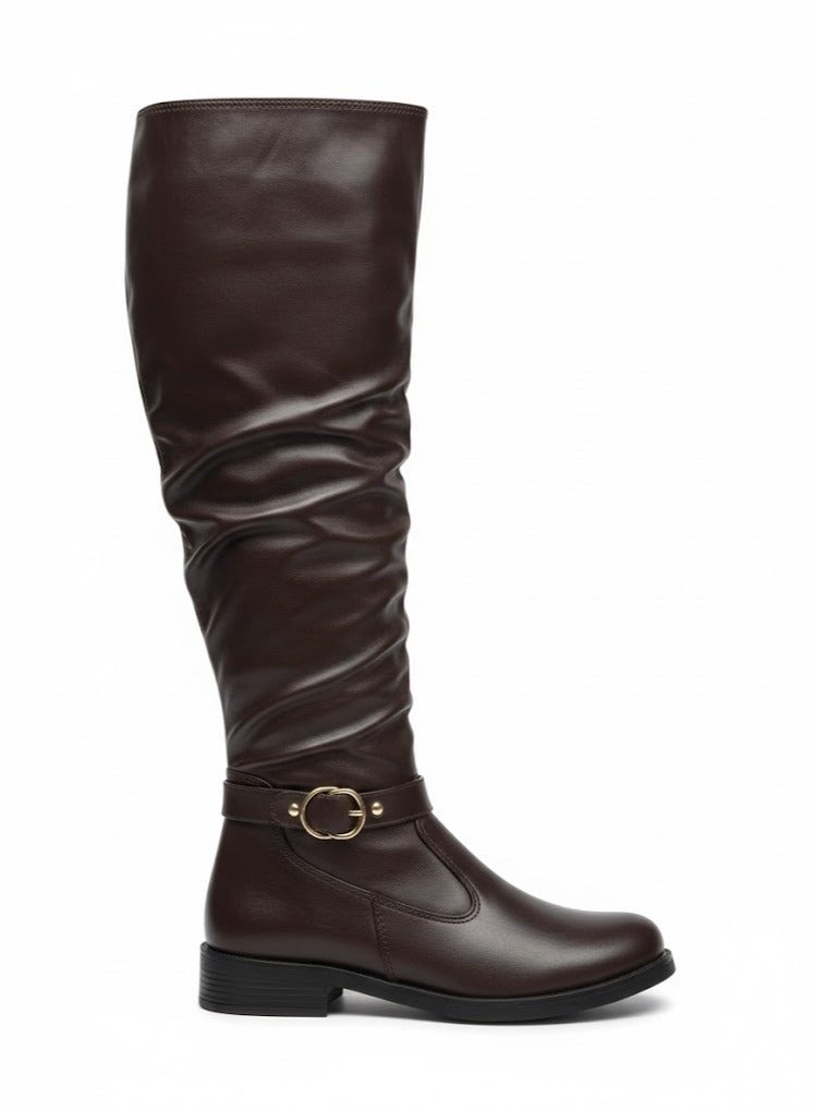 لايف ستيلاش  حذاء طويل من الجلد المريح LB-43 - بني - Image 2